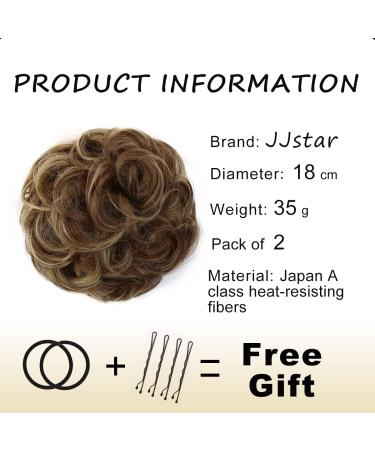 JJstar 2PCS Messy Bun Hair Pieces - Curly Fake Hair Buns for Women - High Heat Resistant Synthetic Fiber Scrunchies - Brunette/Ash Blonde - Buy Online on GoSupps.com