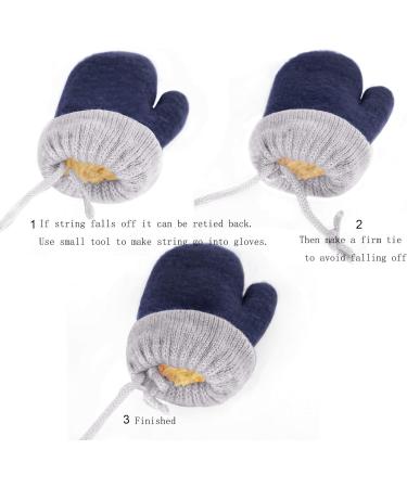 Infant Toddlers Lovely Mittens Winter Warm Cute Cartoon Gloves Dual Layers Plush Padded Knitted Gloves Mittens With Anti-Lost String for Baby Girls Boys 0-3 Years Old Royal Blue - Buy Online on GoSupps.com
