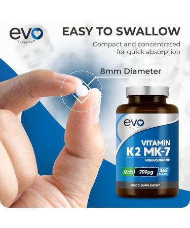 EVO NUTRITION Vitamin K2 MK-7 200mcg | 365 Vegetarian Tablets | Bone Health Support | Vegan Friendly | 1-Year Supply - Buy Online on GoSupps.com