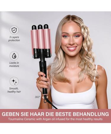 Buy 25mm 3-Barrel Ceramic Curling Iron for Long Hair - Fast Warming Beach Waves - Light Pink - Buy Online on GoSupps.com