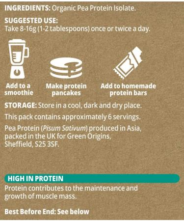 Green Origins Organic Pea Protein Isolate 250g - Pure Plant-based Protein Powder - Buy Online on GoSupps.com