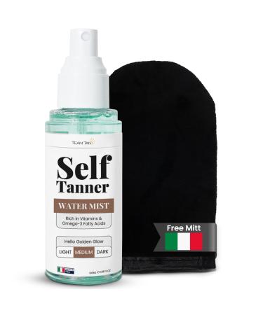 Team Tan Self Tanning Water - Vitamin Infused Self Tanner Mist for Hydrating Face and Body Sunless Tanning Spray for Fake Tan No Streaks Orange Tints or Nasty Smell (Medium)