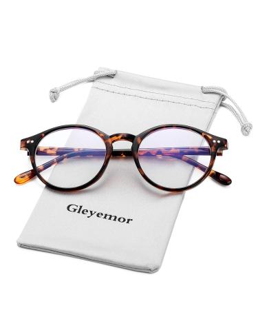 Gleyemor Blue Light Glasses for Men Women, Vintage Round Frame Computer Eyeglasses 01 Tortoise 48 Millimeters