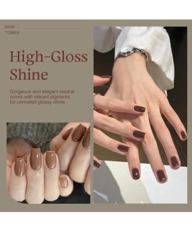 Tonitu G Gel Nail Polish Set 6 Colors Gel Polish Kit Glitter Gold Beige Deep Brown Chocolate Burgundy Nail Art Design Soak Off LED at Manicure DIY Home Salon Gifts for Women Girls Cozy Browns - Buy Online on GoSupps.com