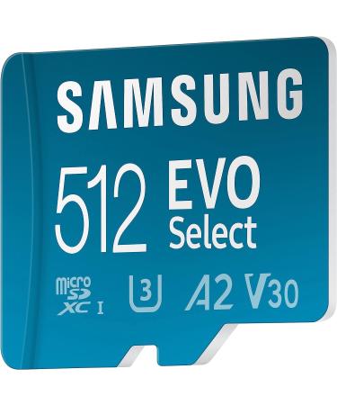 Samsung EVO Select 512GB Micro SD Memory Card + Adapter | 130MB/s | Full HD, 4K UHD, UHS-I, U3, A2, V30 | Expand Storage for Android, Tablets, Nintendo Switch - Buy Online on GoSupps.com