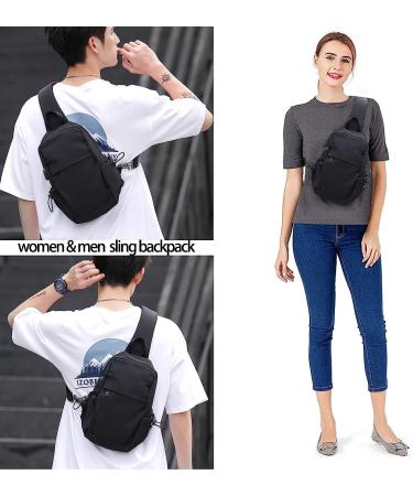 SEAFEW Small Black Sling Crossbody Backpack | Lightweight One Strap Shoulder Bag for Men Women | Ideal for Hiking, Biking, Travel | USB Charger Port-Nylon A-black - Buy Online on GoSupps.com
