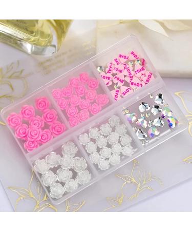 RUNRAYAY Pink 3D Flowers Nail Charms and Diamonds for Acrylic Nails - Heart Rhinestones Nail Art Jewels for Women - DIY Nail Decorations - Buy Online on GoSupps.com