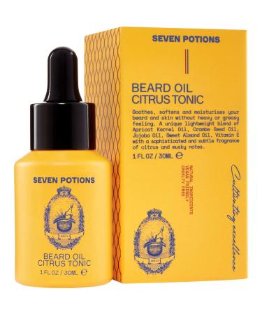 Seven Potions Premium Beard Oil for Men Jojoba Oil Beard Softener to Nourish Skin Hair and Stop Beard Itch All-Natural Vegan Cruelty Free Citrus Tonic Scent (30ml)