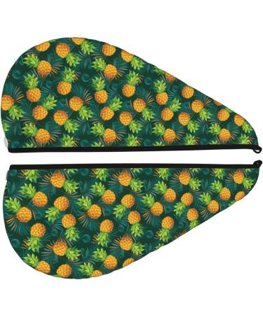 Hair Towel Wrap - Quick-Drying Turban with Button | Pineapples & Palm Leaves Design - Buy Online on GoSupps.com