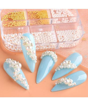 Mdhpklaur 1Box Pearl Decorations Nail Charms White Round Nail Parts Gold Steel Beads Balls Jewelry Nail Art Accessories Color:ZZ01 - Buy Online on GoSupps.com