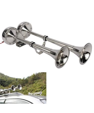WerkWeit Dual Boat Horns12V Marine Boat Trumpet Horn Polished Stainless Steel Marine Horn, Low and High Tone, with Stainless Steel Adjustable Trumpet Support
