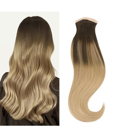 hotbanana Tape in Hair Extensions  Chocolate Brown Highlighted Dirty Blonde Balayage Color 50g Tape in Hair Extensions Real Human Hair Stright Remy Hair Tape in Hair Extensions 20 inch 20pcs Tape-20 Inch-50g T-4/18 Choc...