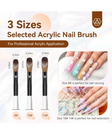 Saviland 3pcs Acrylic Nail Brush Set | Professional Kolinsky Acrylic Brushes for Powder Nails | Wooden Handle Nail Art Tools Kit | Size 8/10/14 | Christmas Gift Set for Women - Buy Online on GoSupps.com