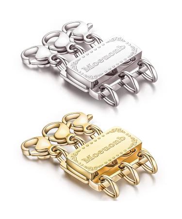 2 Pieces Upgraded Necklace Layering Clasps 14K Gold Plating and Silver Magnetic Layered Necklace Clasp Necklace Separator for Layering Clasps and Closures Multiple Necklace Detangler Triple Laryering (Gold+Silver)