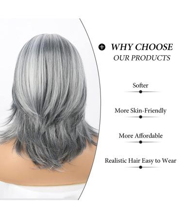 Jolelyne Silver Gray Ombre Layered Wig with Curtain Bangs - Synthetic Short Bob Wig for Black Women - Grey 02 - Buy Online on GoSupps.com