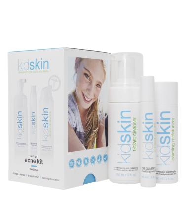 Kidskin - Three-Step Acne Treatment Kit for Kids, Tweens, Teens - Face Wash Cleanser - Serum - Moisturizer - Breakout Prevention for Boys or Girls. Perfect for Preteens - Made in USA