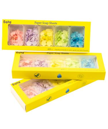 EQITG Portable Paper Soap Sheets for Travel 400 Pcs Disposable Hand Soap Strips Mini Soluble Washing Paper for Camping Hiking Outdoor Essentials & Guest Favors