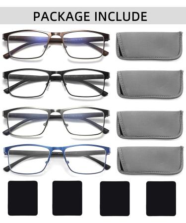 4-Pack Stylish Metal Frame Blue Light Blocking Reading Glasses for Men - +2.5 Strength - Anti Glare UV Filter - Comfort Spring Hinges - 4 Pack Mix Colors - Buy Online on GoSupps.com