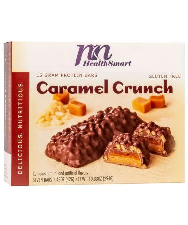 HealthSmart Caramel Crunch Protein Bars, 15g Protein, Low Calorie, Low Fat, Gluten Free, KETO Diet Friendly, Ideal Protein Compatible, 7 Count Box Caramel Crunch 7 Count (Pack of 1)