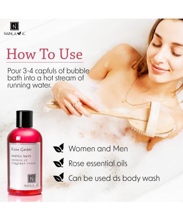 Nabila K Rose Garden Bubble Bath - All Natural & Tear-Free Formula for Sensitive Skin - Moisturizing Luxury Bath with Rose Essential Oils - 8oz for Women & Men - Buy Online on GoSupps.com