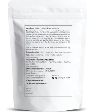 SAMYAM Poudre d'indigo naturelle - Paquet de 1 kg | Teinture capillaire naturelle sans produits chimiques ni PPD Black 1 kg (Lot de 1) - Buy Online on GoSupps.com