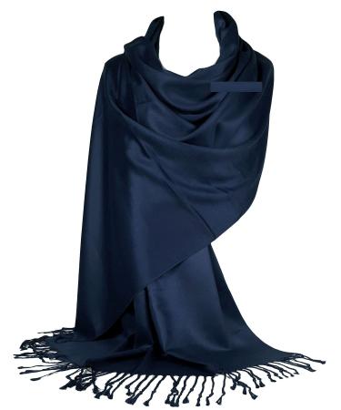 GFM Smooth Shiny Surface Pashmina Style Scarf (L9) .L9-vghnl-very Dark Navy Blue