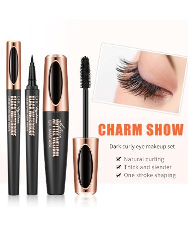 Buy 2 in 1 4D Silk Fiber Eyelash Mascara & Waterproof Liquid Eyeliner - Extra Long Thick Voluminous Lashes - Fast Drying Long-Lasting Black Mascara for Intense Definition - Buy Online on GoSupps.com