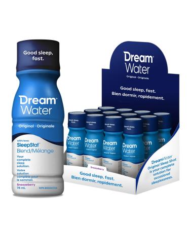 Dream Water Sleep Aid Supplement Drink Melatonin 5mg, GABA, 5-HTP Zero Sugar, Natural Flavors, No Added Colors, 2.5 oz Liquid Sleep Shots, Snoozeberry, 12-Count