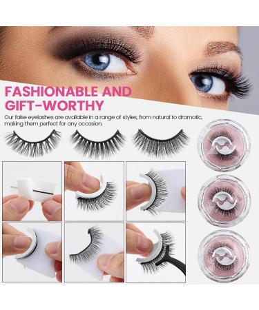 Self Adhesive False Eyelashes - 3 Pairs Reusable No Glue or Eyeliner Needed Includes Non-Slip Curler | International Shipping Available - Buy Online on GoSupps.com