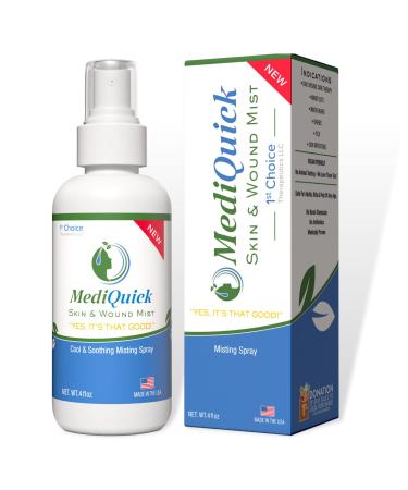 MEDIQUICK Skin and Wound Mist Treatment | First Aid Healing Mist | Cool and Soothe Minor Cuts and Burns Scrapes Abrasions Itch Bites Inflammation (4oz Bottle) Skin & Wound Mist (4 Oz)
