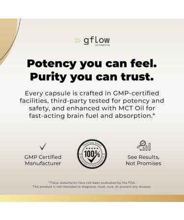 gflow vitamins Ginkgo Biloba Alpha GPC Supplement with Panax Ginseng L Tyrosine with L Theanine Bacopa monnieri Rhodiola Rosea Phosphatidylserine B12 MCT DMAE - Complex | Made in USA - Buy Online on GoSupps.com