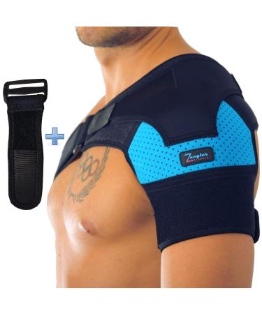 Shoulder Support Brace + Free Extension for Men and Women by Zeegler Orthosis | Adjustable Wrap Compression and Stability for Chronic Pain and Aches in injuries such as Torn Rotator Cuff, Dislocated AC Joint, Subluxation,