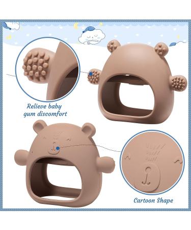 Silicone Bear Teething Toys Set - Anti-Drop Baby Teether Pacifier for Pain Relief and Chewing Needs - 4 Pieces (Blue, Caramel, Pink) - Buy Online on GoSupps.com