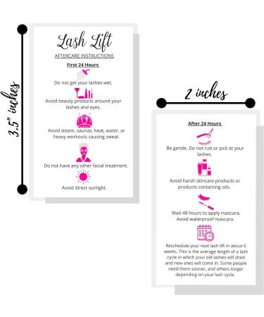 Lash Lift Aftercare Instruction Cards - 50 Pack | Starter Eyelash Lift Kit DIY Supplies | White with Pink Icons | 2x3.5 inches Business Card Size - Buy Online on GoSupps.com