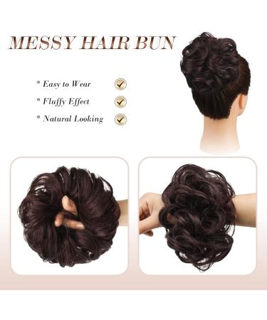 FESHFEN Messy Bun Hair Scrunchie in Black Cherry | Curly Wavy Synthetic Updo Piece for Women/Girls - 55g - Buy Online on GoSupps.com