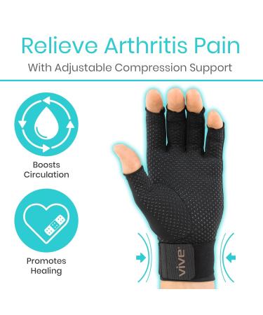 Vive Copper Arthritis Gloves - Fingerless Compression for Carpal Tunnel Rheumatoid & Osteoarthritis Pain Relief - Support for Women & Men - Small Black - Buy Online on GoSupps.com