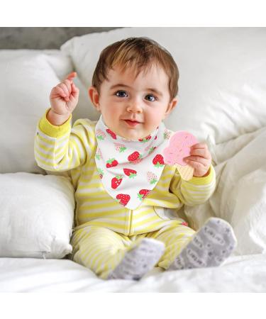 Zainpe 12Pcs Bandana Drool Baby Bibs with Teether Set - Soft Cotton, Machine Washable, Flamingo, Pineapple, Cactus Design - Snap Burp Cloths with Teething Toys for Unisex Infants - Buy Online on GoSupps.com