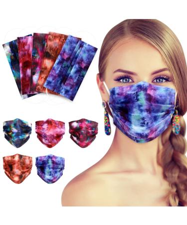 Printed Disposable Face Masks - 100Pcs Stylish Pattern 3ply Safety Mask Breathable Soft Tie Dye Face Covering with 5 Colors Comfortable Protective Face Cover & Mouth Cover for Adult with Bendable Nose Clip for Home School Office and Outdoors Star Sky