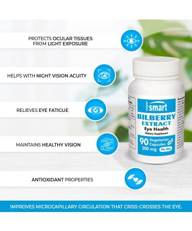 Supersmart Bilberry Extract 200mg for Eye Health - 90 Vegetarian Capsules - Buy Online on GoSupps.com