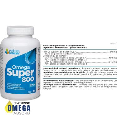 Platinum Naturals Omega Super 800 Softgels 60 Count - High Potency Pharmaceutical Grade Fish Oil Rich in EPA & DHA Supports Eye Health & Cholesterol Levels Omega 3 Fatty Acids for Women & Men 60 count (Pack of 1) - Buy Online on GoSupps.com