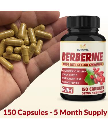 Berberine with Ceylon Cinnamon Turmeric Milk Thistle Artichoke Black Pepper - 150 Count - Pack of 1 150 Count (Pack of 1) - Buy Online on GoSupps.com