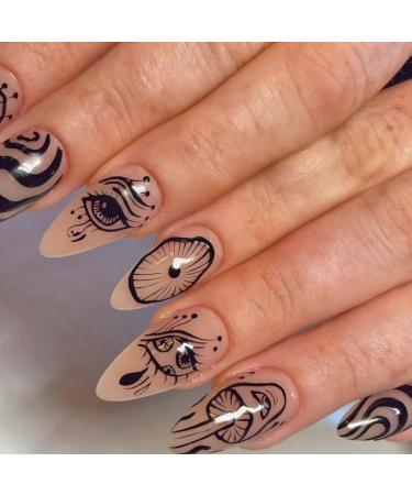 24pcs/Set Long Stiletto Fake Nails Punk Snake Pattern Black White Matte False Nails Artificial Full Nail Tips Manicure Tools B-6