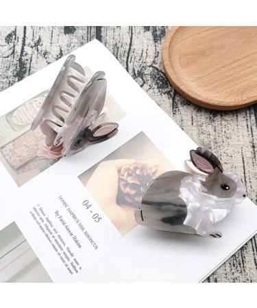 Cute Grey Bunny Hair Clips - Small Cellulose Acetate Hair Accessories for Girls (Pack of 2) - Buy Online on GoSupps.com