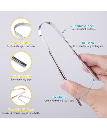 GENEKNT 2 Pack Tongue Scraper | Surgical Stainless Steel Tongue Cleaner for Adults & Kids | Metal Tongue Scraper with Travel Cases - Shop Now! - Buy Online on GoSupps.com