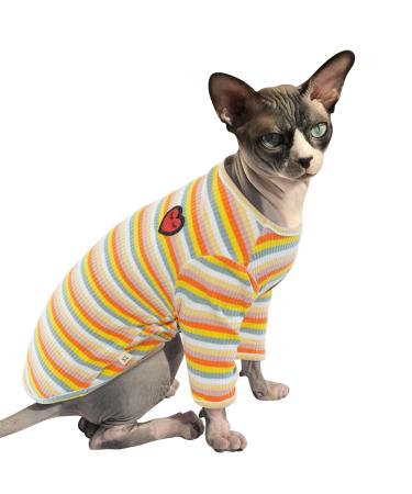 Pumyporeity sphynx hairless cat cotton clothing sweater nied breathable t-shirts pet clothing round collar vest kitten shirts soft skin-friendly clothing (yellow strip m) m b-yellow strip