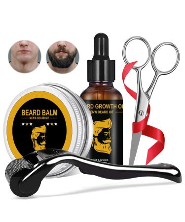 Beard Growth Kit Beard Care Kit for Men with 0.25mm Roller 30ml Beard Growth Oils 30g Beard Balm Scissors Beard Growth Complete Beard Care Kit for Men