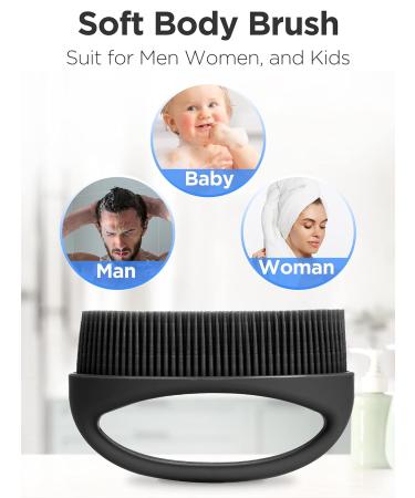 HEETA Hand-Held Body Shower Brush 2-Pack - Soft Silicone Body Scrubber for Gentle Exfoliation - Bath Brush for Men, Women, Kids - Suitable for All Skin Types - Black & Purple (Set of 2) - Buy Online on GoSupps.com