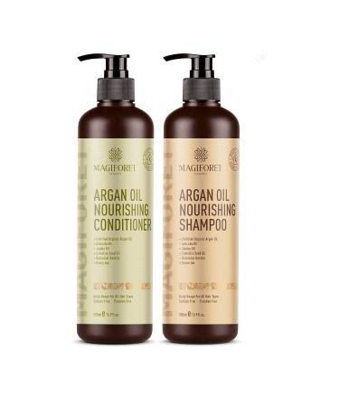 Argan Oil Shampoo and Conditioner Set (2 x 16.9 Oz) - MagiForet Organic Shampoo & Conditioner Sulfate Free - Volumizing & Moisturizing  Gentle on Curly & Color Treated Hair For Men & Women (cd set)