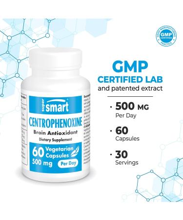 SuperSmart Centrophenoxine 500mg - Nootropic Supplement (DMAE & pCPA) | Non-GMO Gluten Free 60 Vegetarian Capsules - International Shipping Available - Buy Online on GoSupps.com