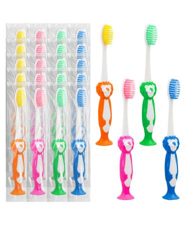 Disposable Toddler Toothbrush Kids Pack of 20 Manual Suction Cup Bulk Kids Toothbrushes Individually Wrapped Animal Toothbrush for Kids Childrens for Home School Camp Daycare Travel